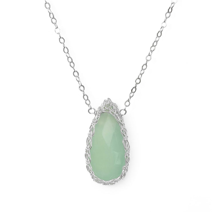 Aqua Chalcedony Drop Necklace In Silver