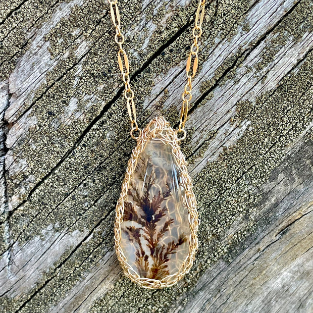 Dendritic Agate Teardrop Doublet Necklace In Gold