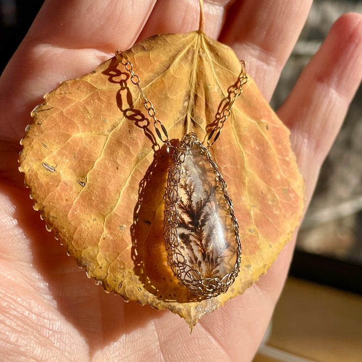 Dendritic Agate Teardrop Doublet Necklace In Gold