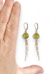 Peridot Large Tassel Earrings In Gold