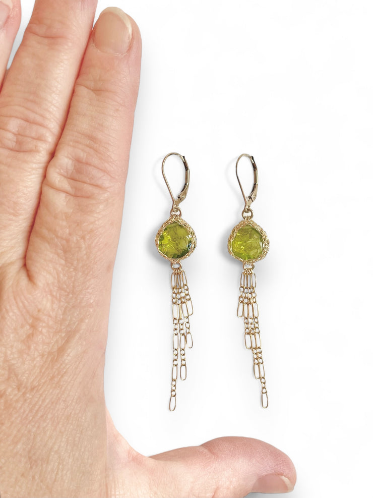 Peridot Large Tassel Earrings In Gold