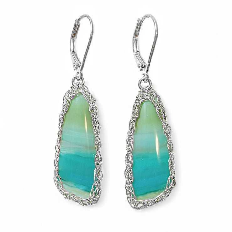 Petrified Opalized Wood Wing Earrings in Silver