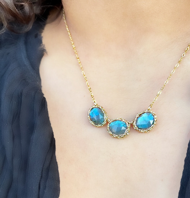 Triple Labradorite Bella Necklace In Gold