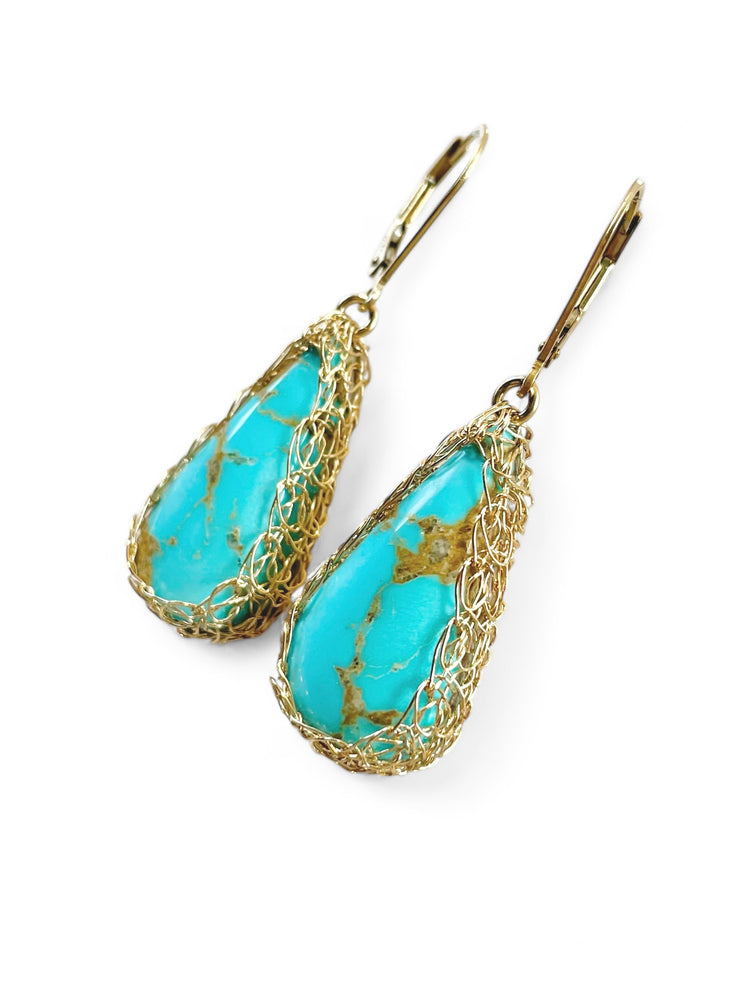 Royston Ribbon Turquoise Teardrop Earrings In Gold