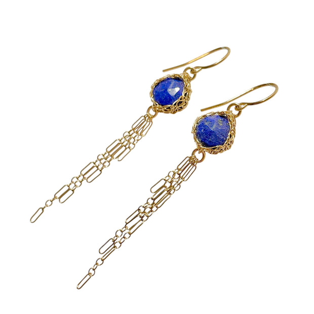 Lapis Lazuli Boho Earrings In Gold