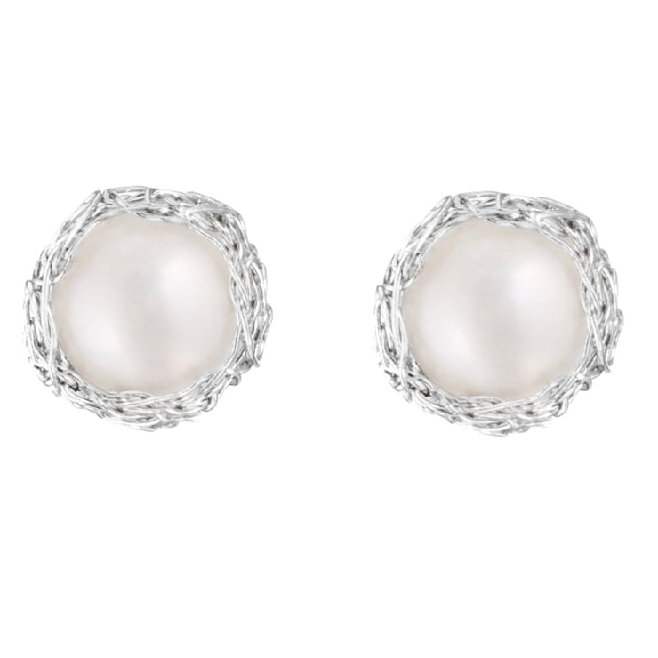 Small Ivory Pearl Post Earrings Sterling Silver