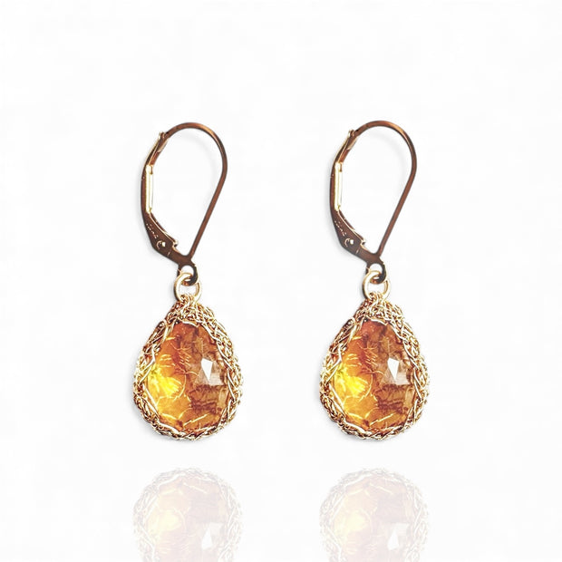 Large Citrine Drop Earrings In Gold