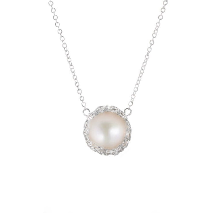 Small Ivory Pearl Necklace Silver