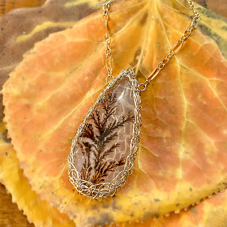 Dendritic Agate Teardrop Doublet Necklace In Gold