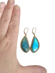 Labradorite Wing Earrings in Gold