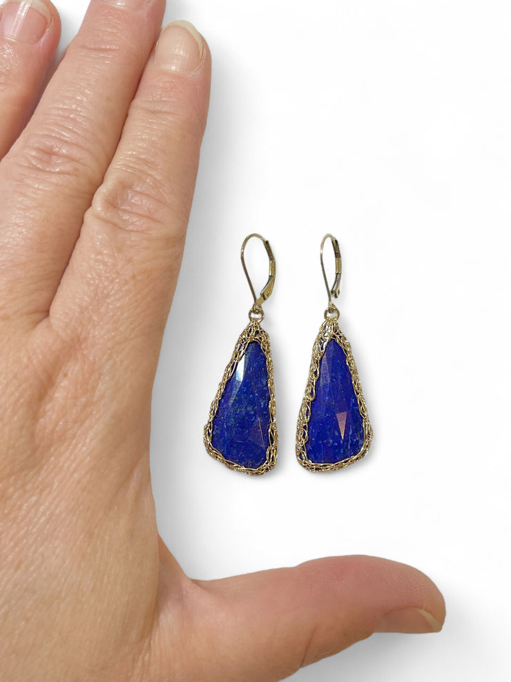 Lapis Triangle Earrings In Gold