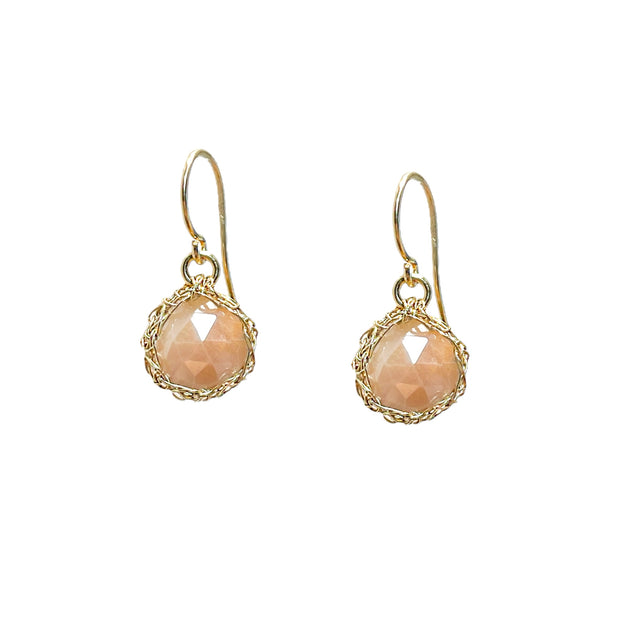 Peach Moonstone Teardrop Earrings in Gold