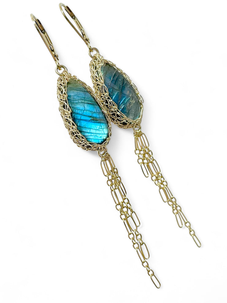 Labradorite Tassel Earrings In Gold