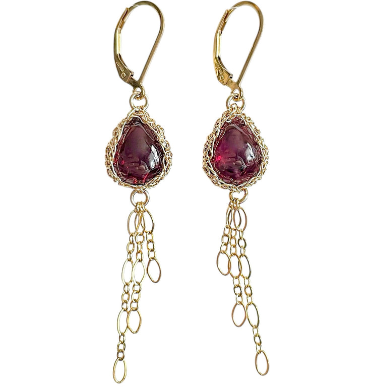 Garnet Tassel Earrings In Gold