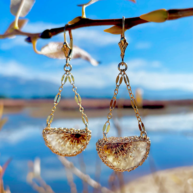 Dendritic Agate Swing Earrings In Gold