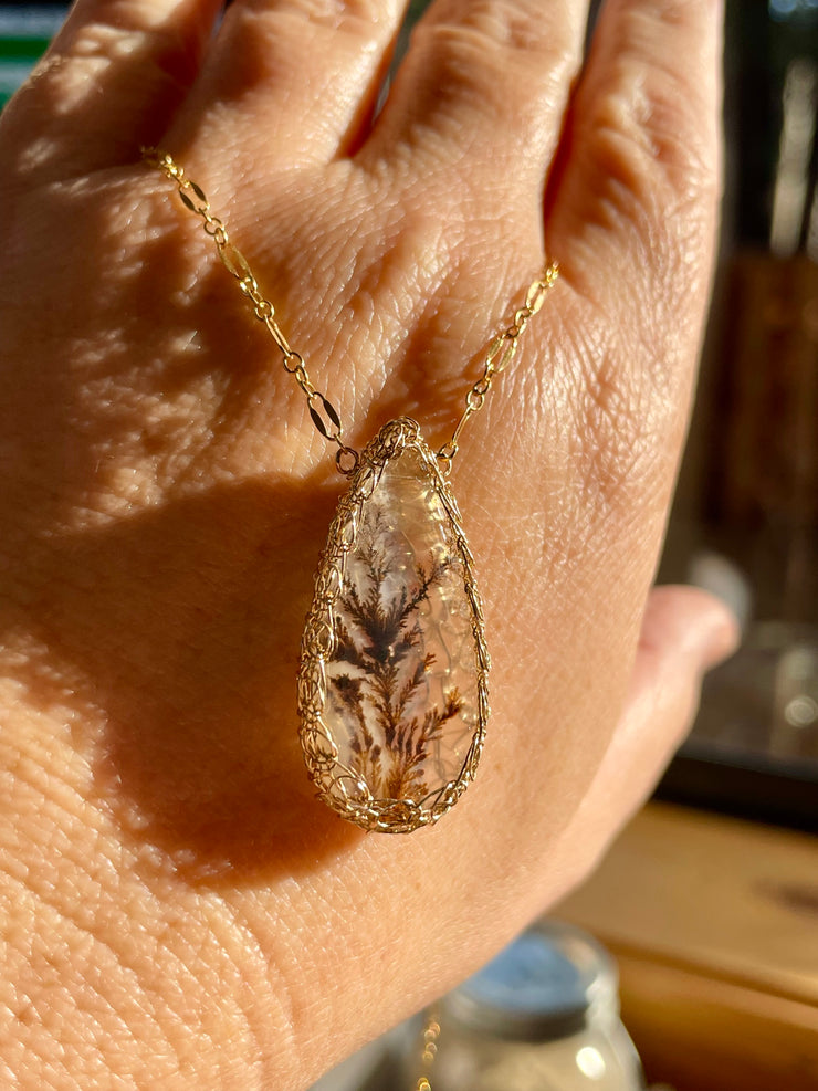 Dendritic Agate Teardrop Doublet Necklace In Gold