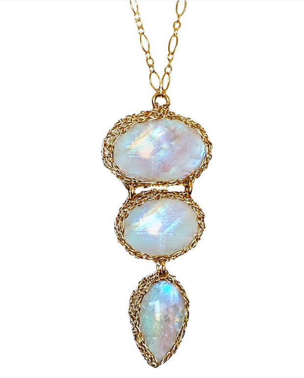 Triad Rainbow Moonstone Necklace in Gold