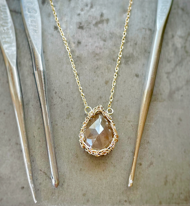 14kt Salt & Pepper Diamond Teardrop Necklace