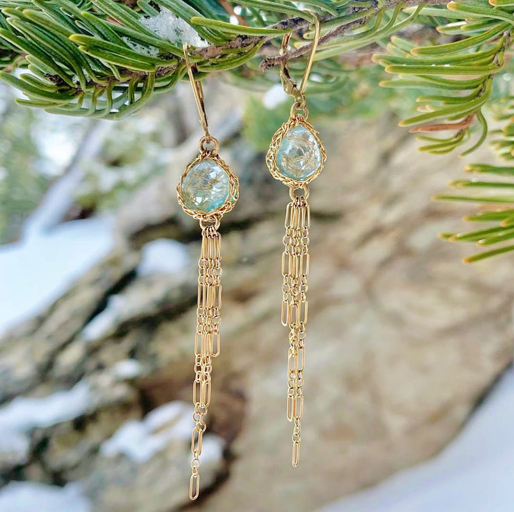 Blue Topaz Boho Earrings In Gold