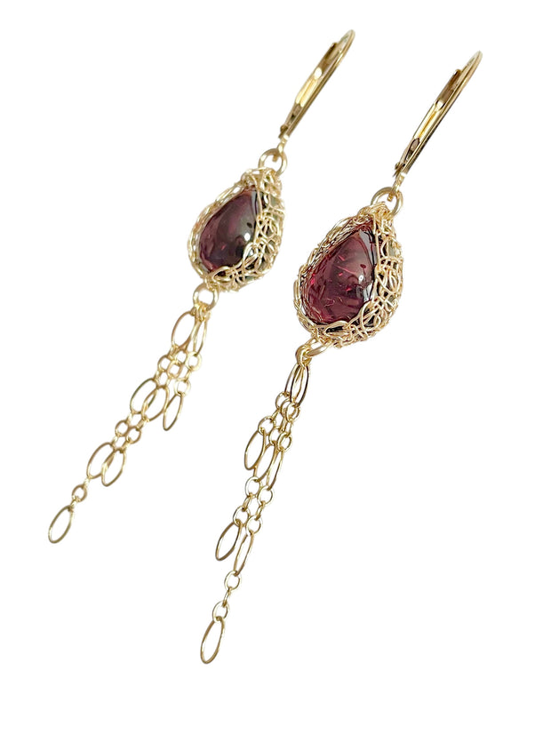 Garnet Tassel Earrings In Gold