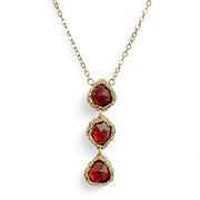 Garnet Trinity Drop Necklace in gold