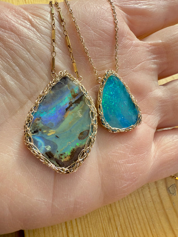 14 Karat Gold Teardrop Boulder Opal Necklace