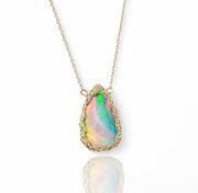 14 Karat Gold Rainbow Boulder Opal Necklace