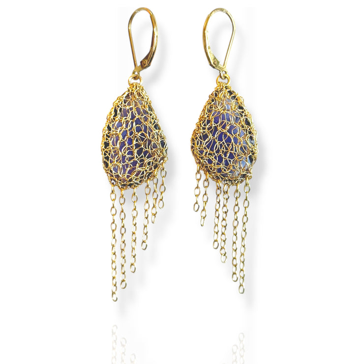 Iolite Tassel Earrings in Gold