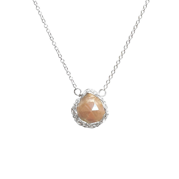 Peach Moonstone Teardrop Necklace in Sterling Silver