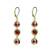 Garnet Trinity Drop Earrings in Gold