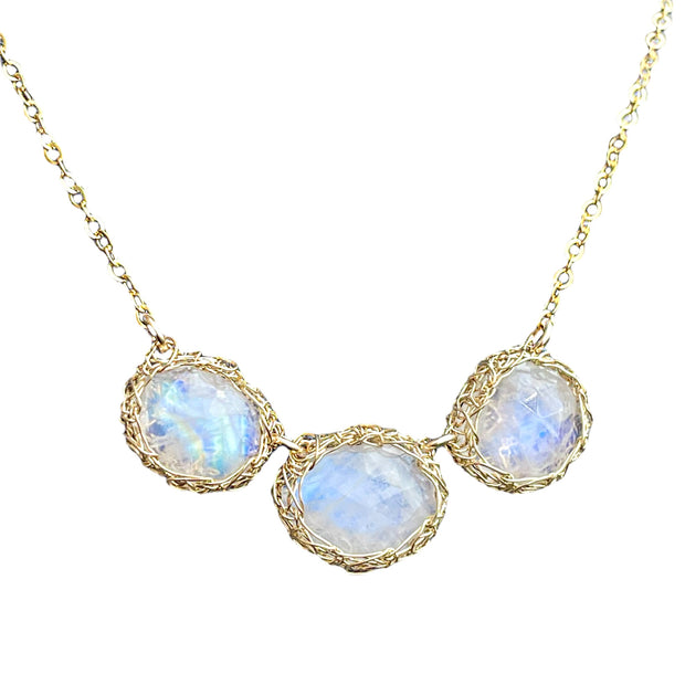 Triple Moonstone Bella Necklace In Gold