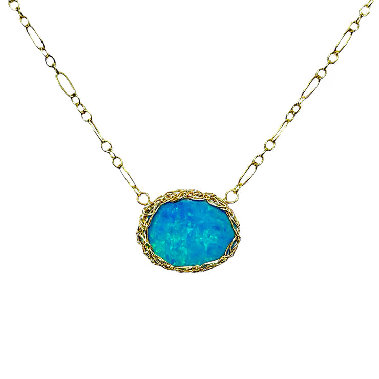 Boulder Opal Oval Necklace In Gold