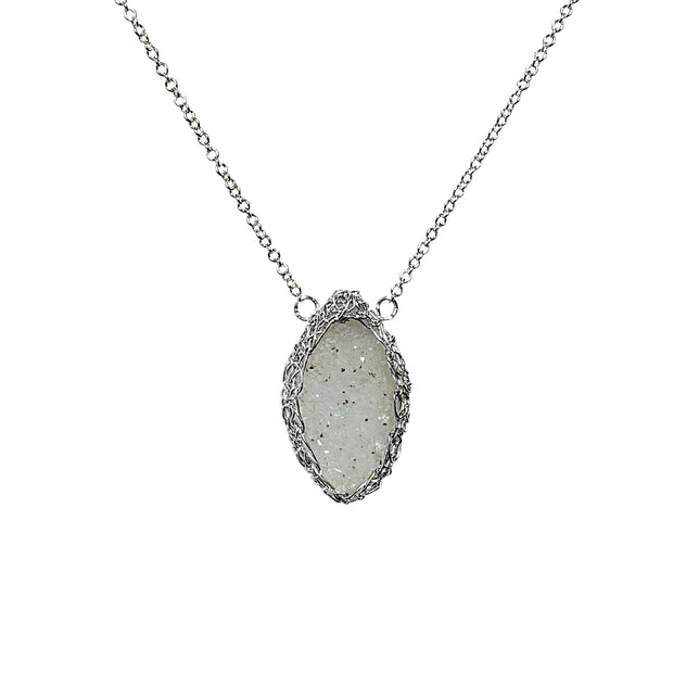 Snowflake Druzy Marquise Necklace In Silver