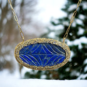 Carved Lapis Lazuli Necklace Gold