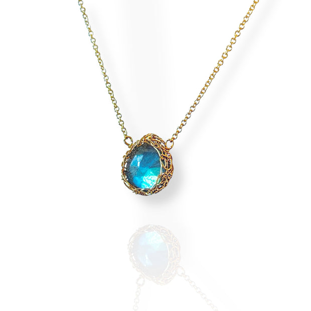 Small Labradorite Teardrop Necklace In Gold