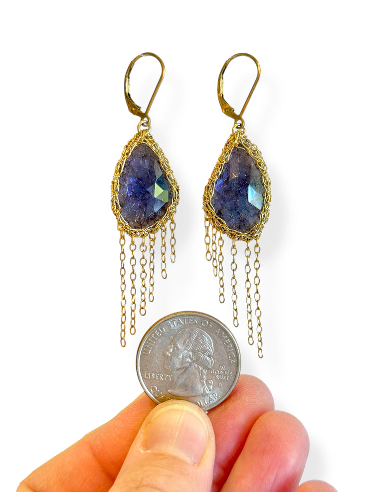 Iolite Tassel Earrings in Gold