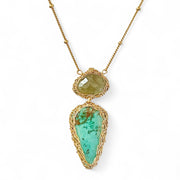 Green Tourmaline and Turquoise Necklace In Gold