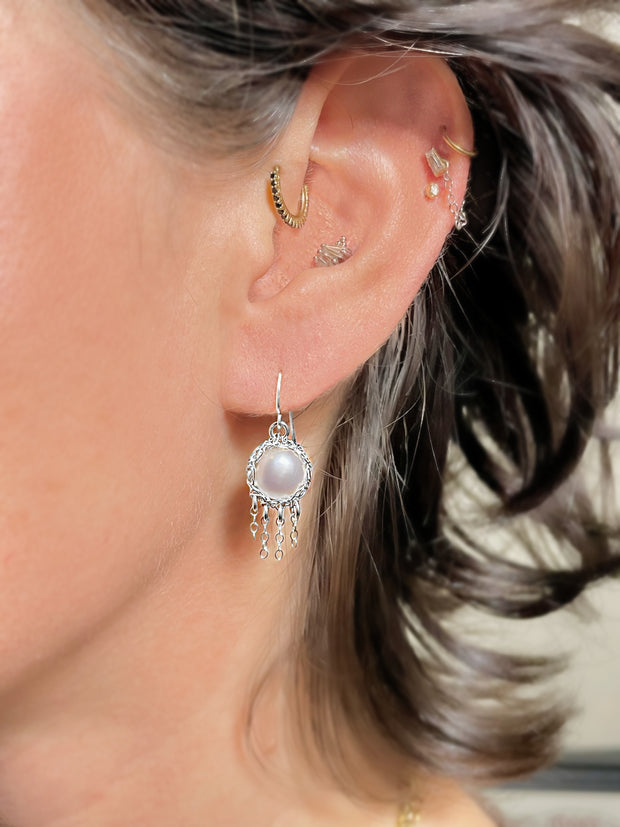 Pearl Jellyfish Dangle Earrings In Silver