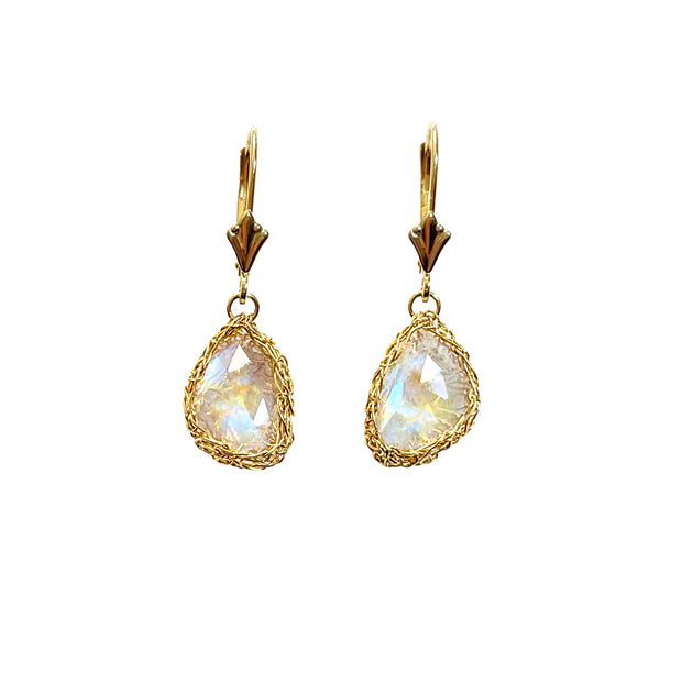 14kt Gold Rainbow Moonstone Earrings