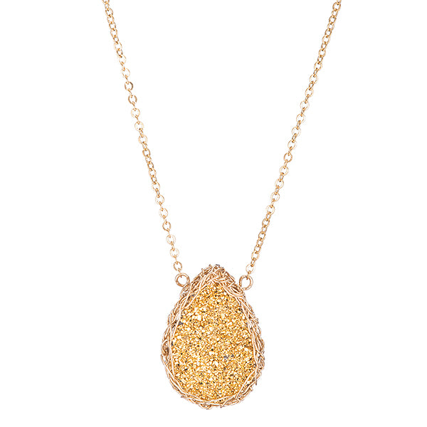 Medium Druzy Teardrop Necklace Gold