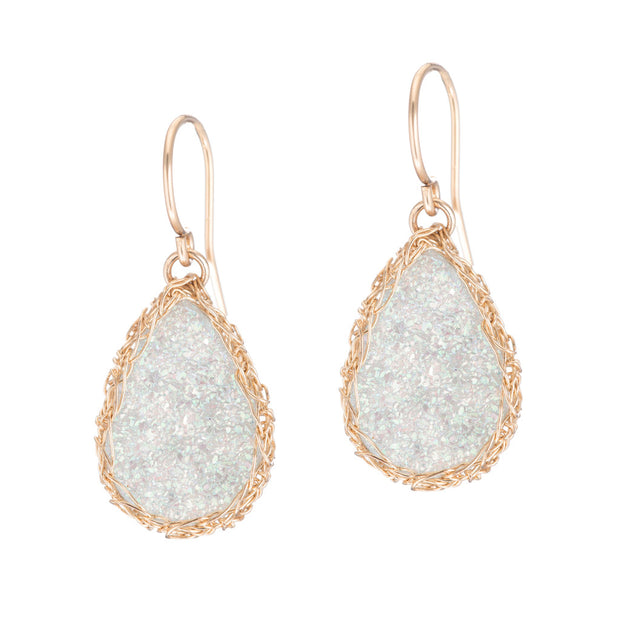 Medium Druzy Teardrop Earrings in Gold