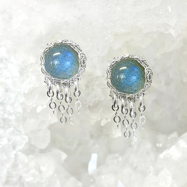 Labrdadorite Jellyfish Post Earrings In Silver