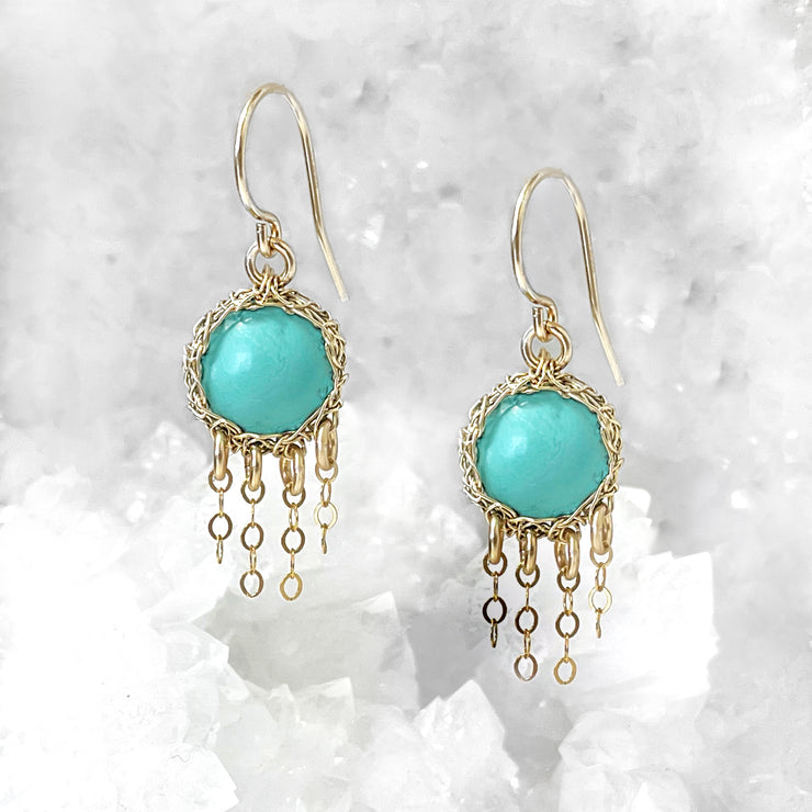 Turquoise Jellyfish Dangle Earrings In Gold