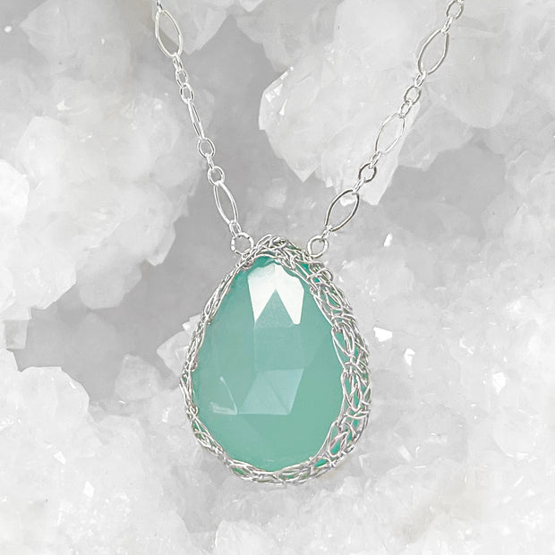 Aqua Chalcedony Large Necklace In Silver