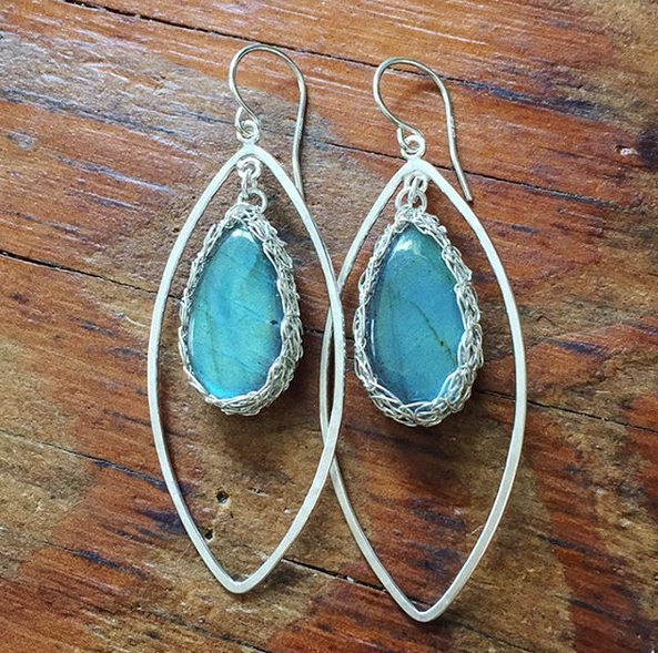 Quartz Long Gemstone Marquise Earrings in Silver
