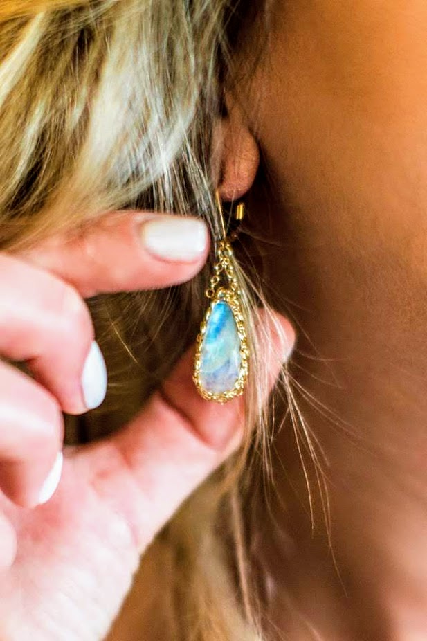 Long Gemstone Teardrop Earrings in Gold