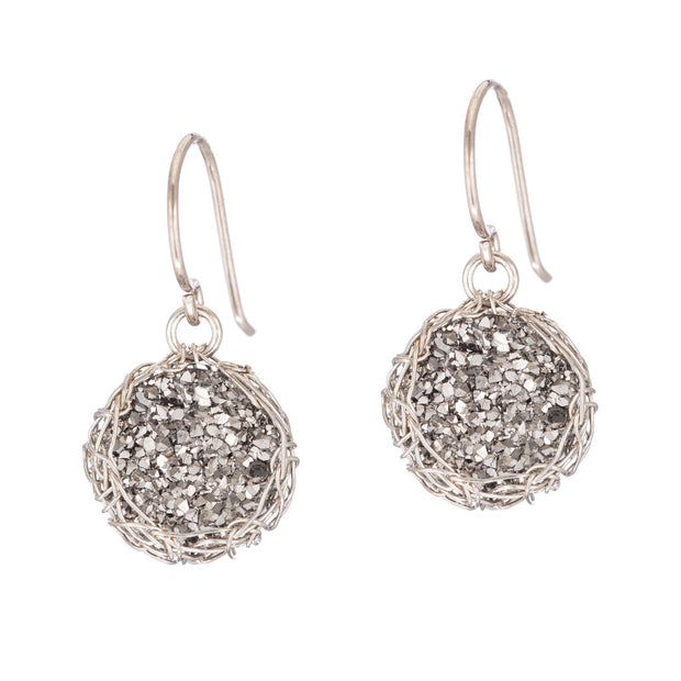 Titanium Small Round Druzy Dangle Earrings in Silver