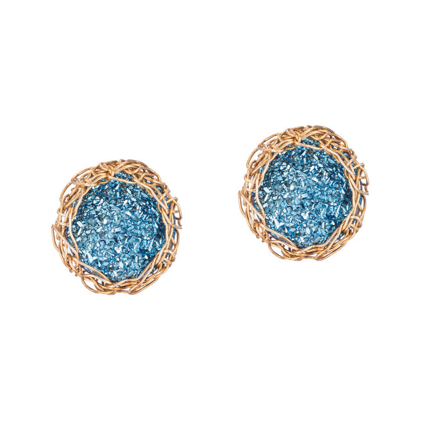 Small Druzy Round Post Earrings Gold