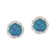Small Druzy Round Post Earrings Silver