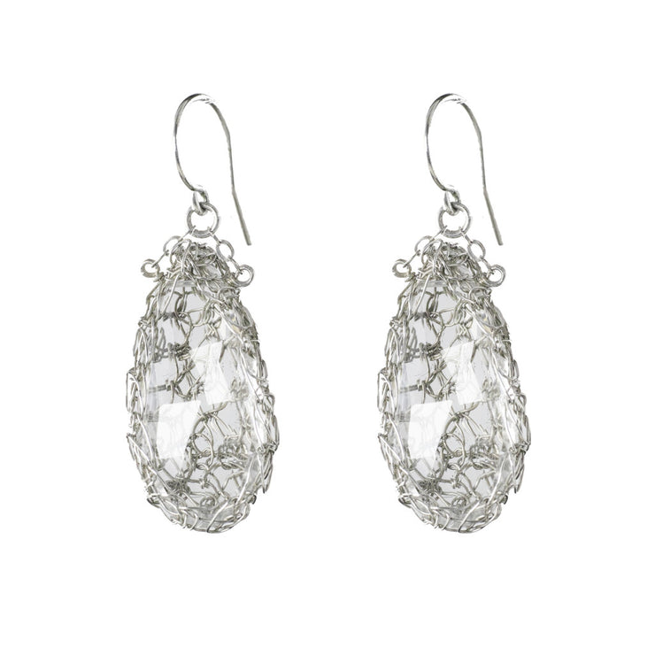 Long Gemstone Teardrop Earrings in Silver